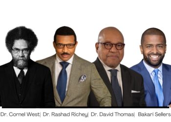 Left to right: Dr. Cornel West, Dr. Rashad Richey, Dr. David Thomas and Bakari Sellers. Photo Courtesy: Destiny Inspire