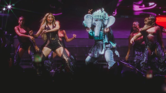 Ellie the Elephant joined singer Ciara on stage during her concert at Barclays Center. Ellie was received with loud applause and cheers from the crowd, with Ciara noting “We ain’t never seen no mascot like Ellie, baby."