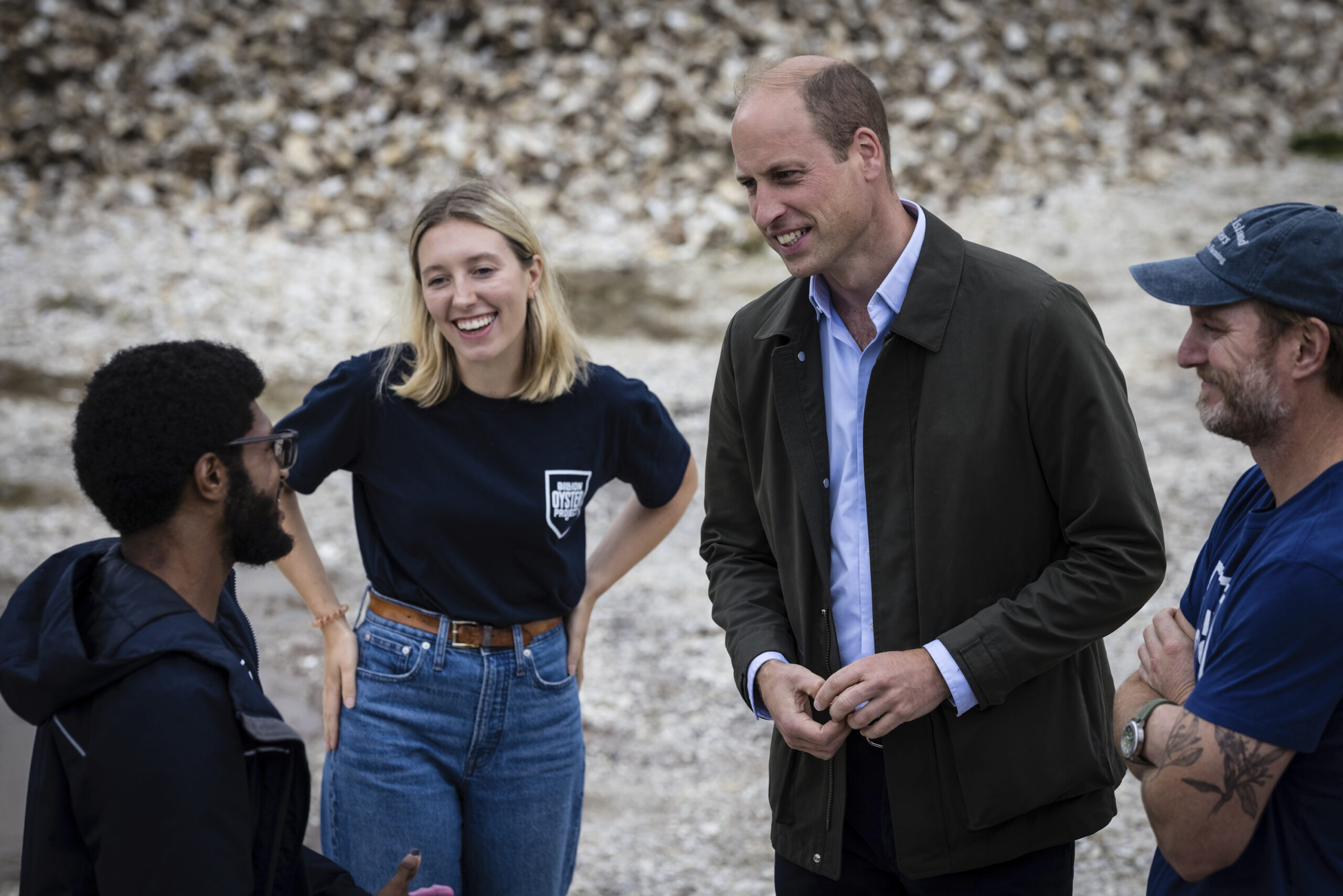 Britain's Prince William, Prince of Wales speaks to students from the Urban Assembly New York Harbor School about the Billion Oyster Project on Governors Island in New York on Monday, Sept. 18, 2023. Photo: Stefan Jeremiah/AP