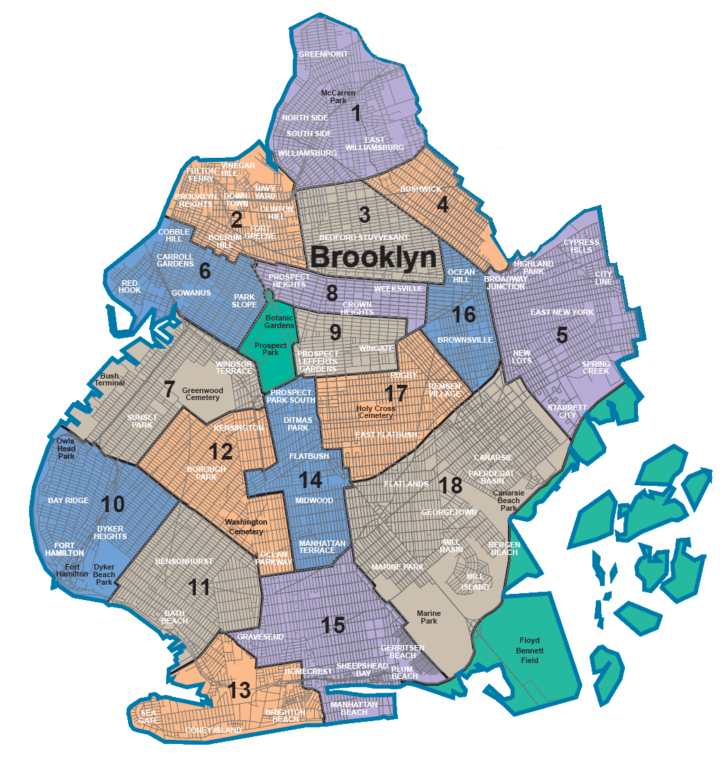 A map of Brooklyn's community boards. Photo courtesy of CUNY Baruch and NYC Data